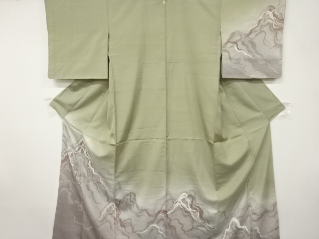 JAPANESE KIMONO / HOMONGI / SILK / HAND WOVEN / FUSHI TSUMUGI / WAVE / SINGLE CREST